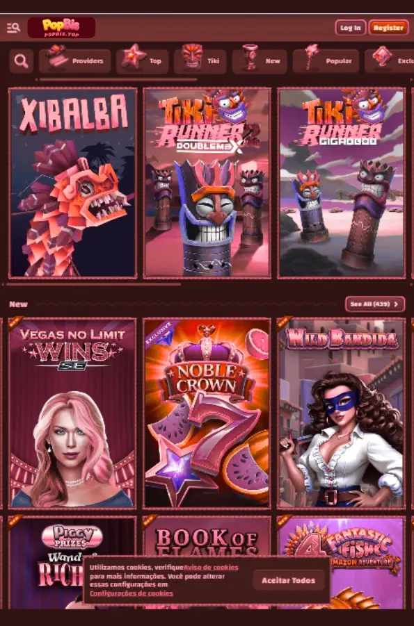 Aplicativo PopBis Cassino instalado em celular